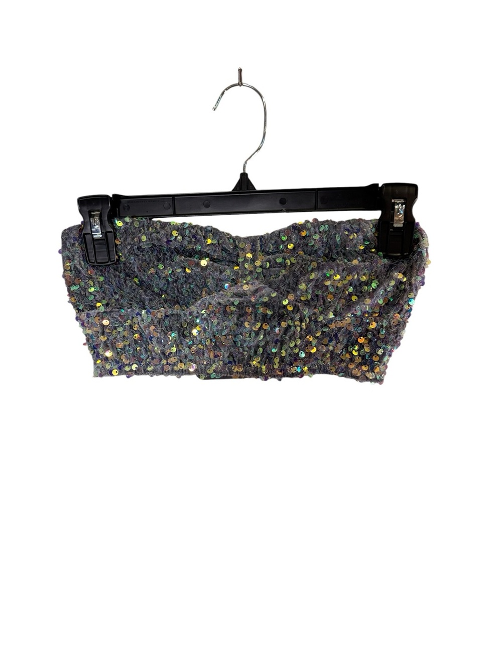 Anthropologie Party Sequin Strapless Stretch Bandeau Top Iridescent Gray Sz XS